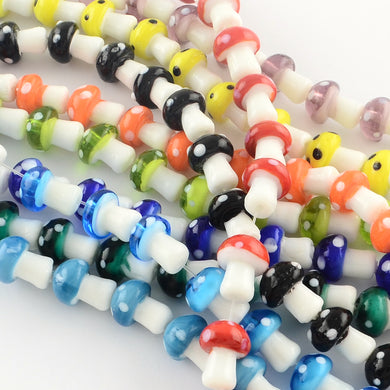Handmade Lampwork Glass Mixed Colour Mushroom Beads Approx 12 x16mm Pack of 10
