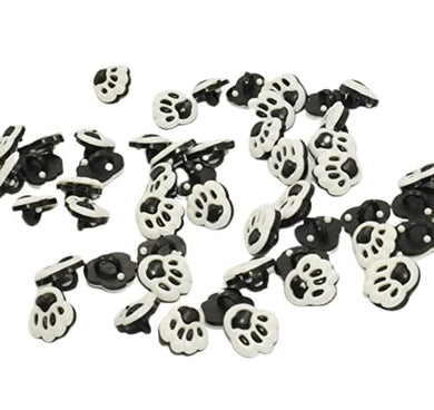 Acrylic Paw Print Black and White 13 x 12mm Shank Buttons - Pack of 20