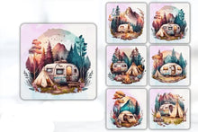 Load image into Gallery viewer, Set of 6 Camping Square MDF Coaster - Set-06