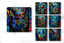 Load image into Gallery viewer, Set of 6 Rainbow Butterflies Square MDF Coaster - Set-08