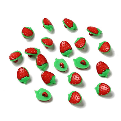 Pack of 20 Acrylic Strawberry Shank Buttons, 1-Hole, Red, 15 x 11mm