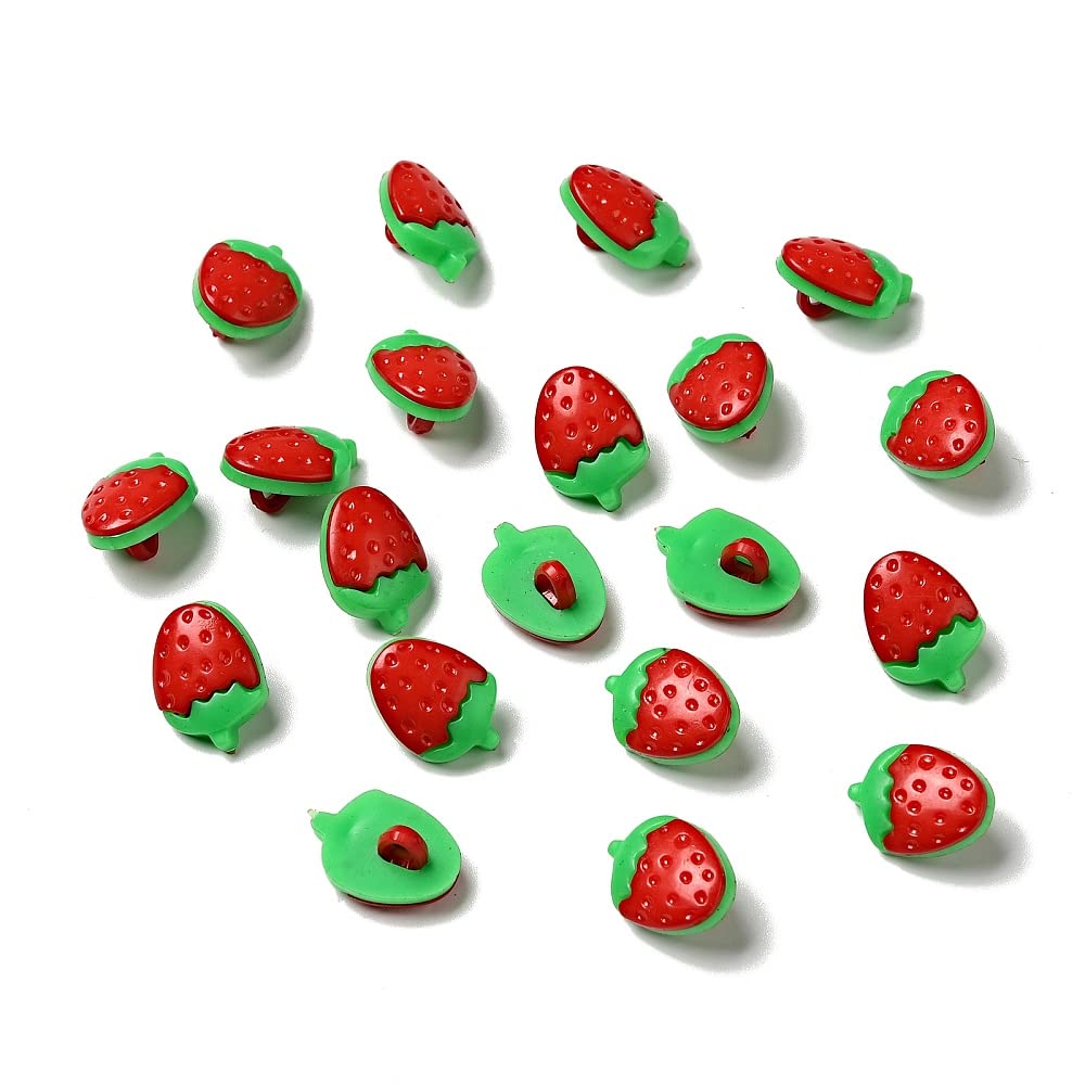 Pack of 20 Acrylic Strawberry Shank Buttons, 1-Hole, Red, 15 x 11mm