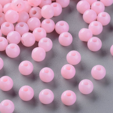 Pack of 200 Opaque Acrylic 6mm Round Large Hole Beads - Pink