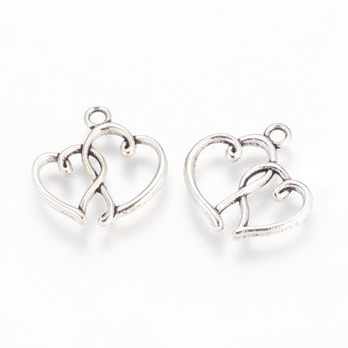 Pack of 20 x Tibetan Style Antique Silver Heart Pendant Charms