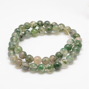 Strand Of 60+ Green Moss Agate 6mm Plain Round Beads
