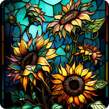 Load image into Gallery viewer, Set of 6 Stained Glass Effect Sunflower Square MDF Coaster - Set-02