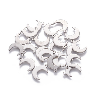 Pack of 30 Stainless Steel Moon 16mm Pendants/Charms