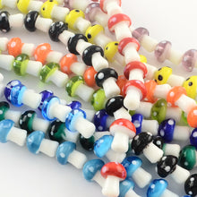 Load image into Gallery viewer, Handmade Lampwork Glass Mixed Colour Mushroom Beads Approx 12 x16mm Pack of 10