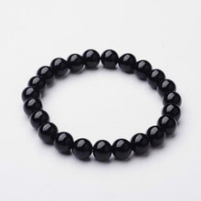 Load image into Gallery viewer, Natural Black Agate Beaded Stretch Bracelet One Size