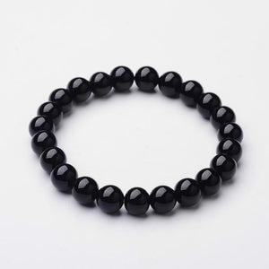 Natural Black Agate Beaded Stretch Bracelet One Size