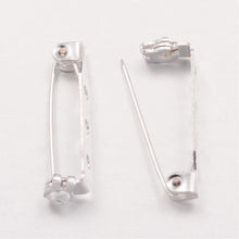 Load image into Gallery viewer, Pack Of 50 Silver-Plated Nickel-Free Iron Brooch Backs 20mm x 5mm
