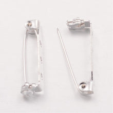 Load image into Gallery viewer, Pack Of 50 Silver Tone Nickel-Free Iron Brooch Backs 20mm x 5mm