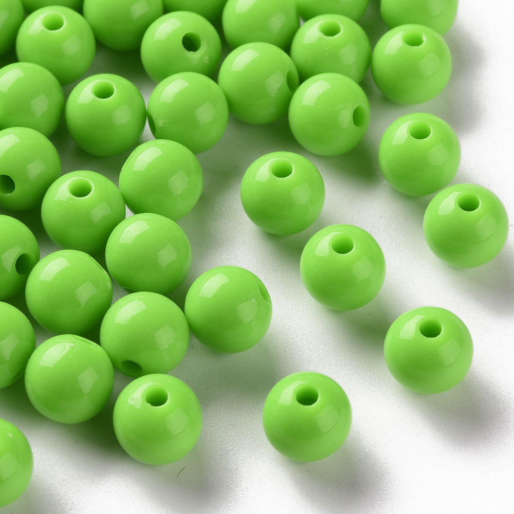 Pack of 200 Opaque Acrylic 8mm Round Large Hole Beads - Light Green