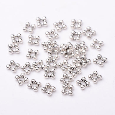 Pack of 40 Tibetan Style Square Antique Silver Flower Spacer Beads