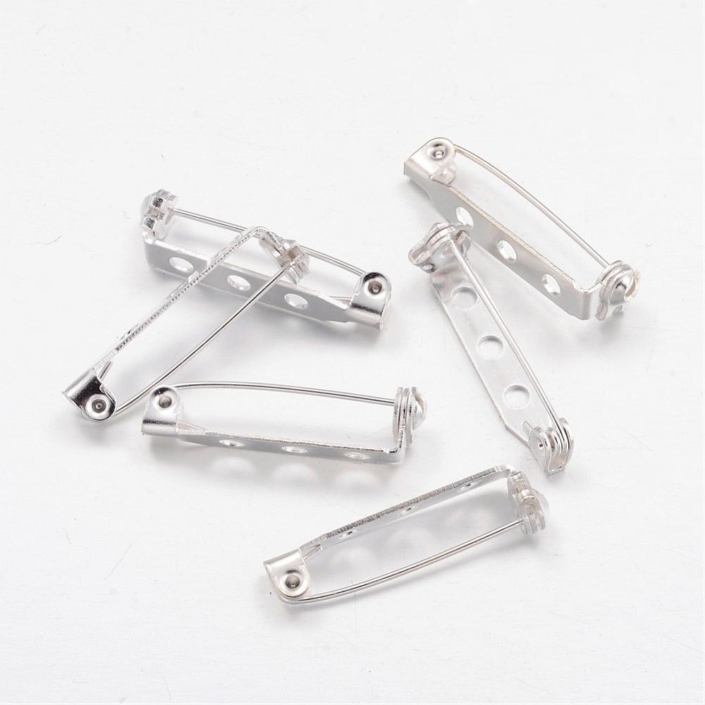 Pack Of 50 Silver Tone Nickel-Free Iron Brooch Backs 20mm x 5mm