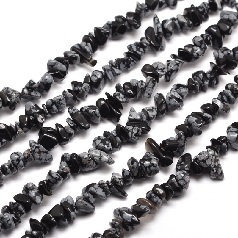 Long Strand Of 240+ Natural Snowflake Obsidian 5-8mm Chip Beads