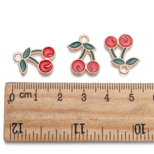 Load image into Gallery viewer, Pack of 5 Enamel Alloy 18 x 13mm Red/Green Cherry Charms