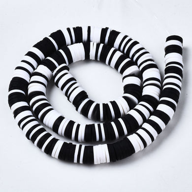 Handmade Polymer Clay Heishi Beads 8mm x 1mm  Black & White