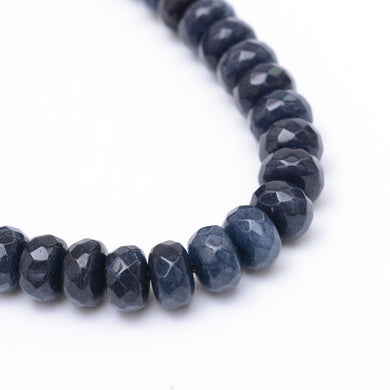 Strand of Faceted Rondelle Dyed Natural White Jade Bead Strands - Dark Blue