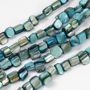Strand of Shell Beads, Dyed Cyan , 8 x 8mm