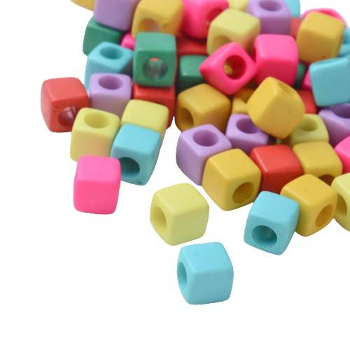 Pack of 50 Mixed Colour Large Hole Acrylic Cube Beads 7 x 7mm