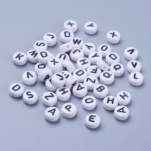 Pack of 100 Acrylic White Letter Beads  Mixed  7mm
