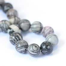 Load image into Gallery viewer, Natural Black Silk Stone/Netsone 8mm Round Beads