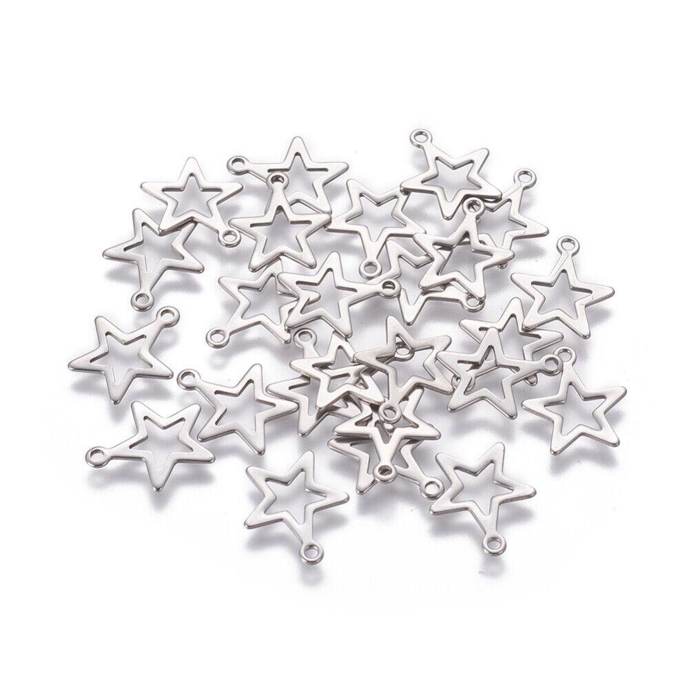Pack of 30 Stainless Steel Star 14.5mm Pendants/Charms