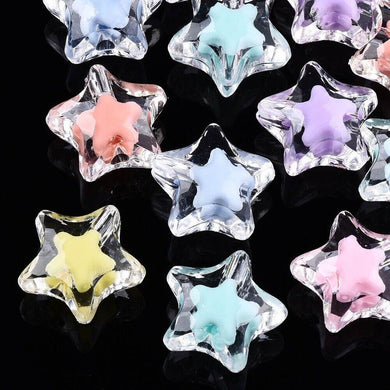 Pack of 50 Transparent Acrylic Bead in Bead 15mm Star Beads Mixed Colour