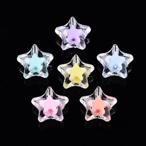 Pack of 50 Transparent Acrylic Bead in Bead 15mm Star Beads Mixed Colour