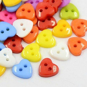 Pack of 50+ Mixed Acrylic 12mm Heart Buttons (2 Hole)