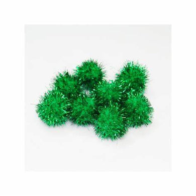 Pom Poms Yarn and Tinsel 15mm Green Pack of 50