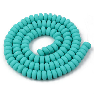 Handmade Polymer Clay Flat Round Beads 6mm x 3mm  Turquoise