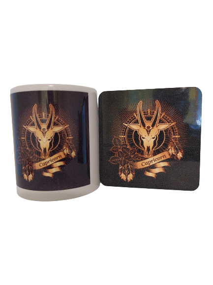 Zodiac Sign 11oz Ceramic Printed Coffee Mug/tea Cup and Coaster Set (Capricorn)