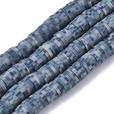 Handmade Polymer Clay Heishi Beads 6mm x 1mm  Speckled Blue
