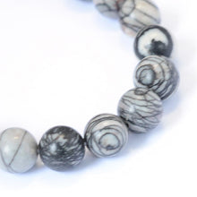 Load image into Gallery viewer, Natural Black Silk Stone/Netsone 8mm Round Beads
