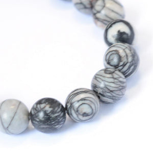 Natural Black Silk Stone/Netsone 8mm Round Beads