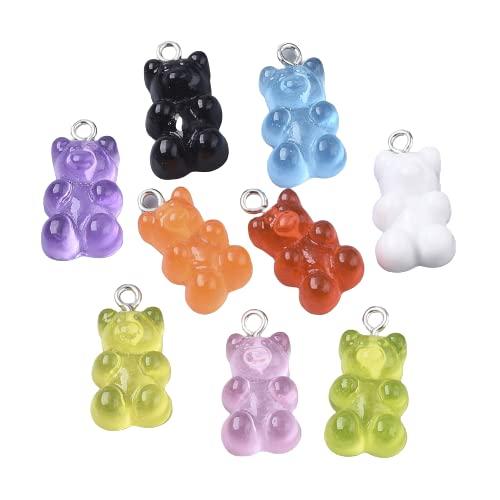 Pack of 10 Resin Mixed Colour Bear Pendant Charms