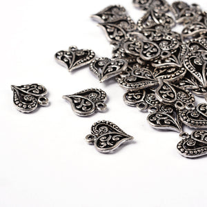 Tibetan Style Filigree Antique Silver 14mm Heart Charms Pack of 20