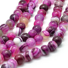 Load image into Gallery viewer, Strand of 55+ Pink Banded Agate Grade A Dyed - 6mm Round