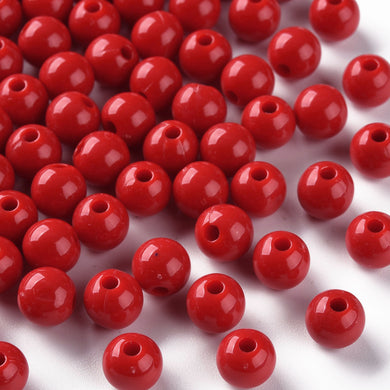Pack of 200 Opaque Acrylic 8mm Round Large Hole Beads - Red