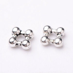 Pack of 40 Tibetan Style Square Antique Silver Flower Spacer Beads