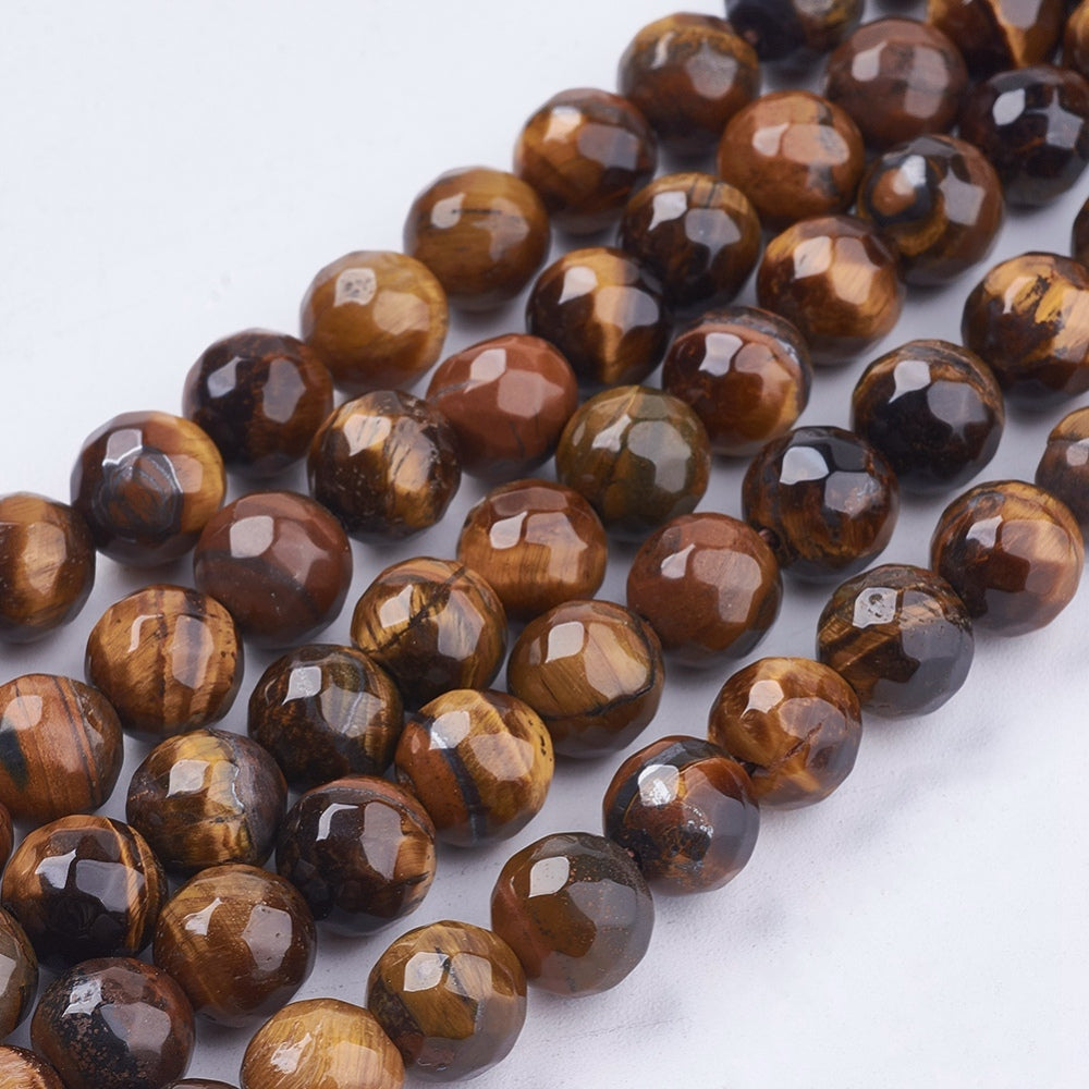 Faceted Tiger Eye Beads Plain Round 8mm Strand of 40+