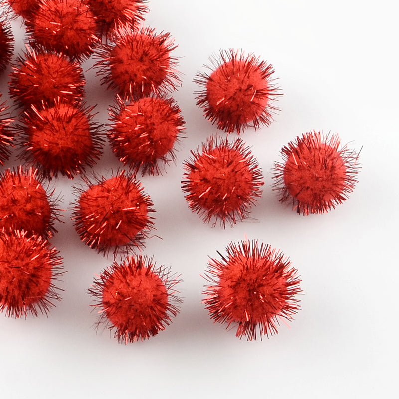 Pom Poms Yarn and Tinsel 15mm Red Pack of 200