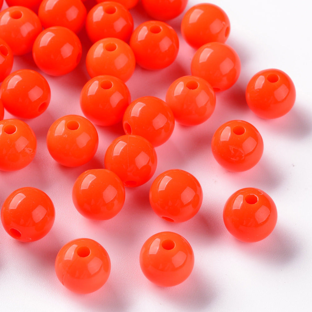 Pack of 70 Opaque Acrylic 10mm Round Large Hole Beads - Orange