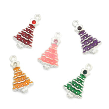 Load image into Gallery viewer, Pack of 6 Alloy Enamel Christmas Tree Charms 21 x 12mm, Mixed Colour