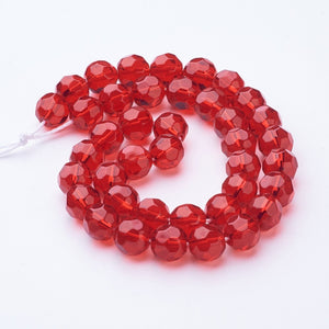 Faceted Glass Crystal 8mm Round Red 40+ per Strand