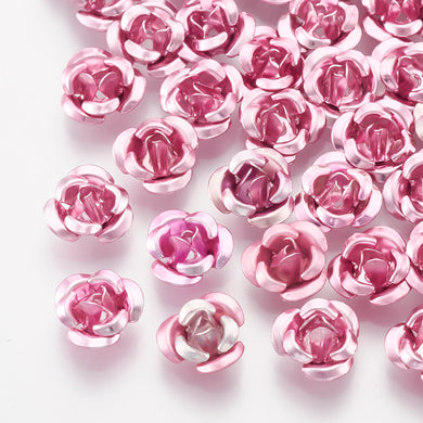 Pack of 100 Aluminium 3 Petal Flower Beads 7 x 4mm Metallic Pink