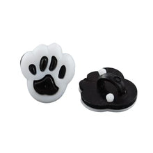 Load image into Gallery viewer, Acrylic Paw Print Black and White 13 x 12mm Shank Buttons - Pack of 20