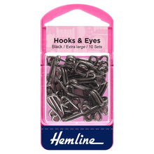 Load image into Gallery viewer, Hemline H401.9 Black/Brass Rust Proof Hook/Eyes Size 9 10 Sets in a Plastic Box